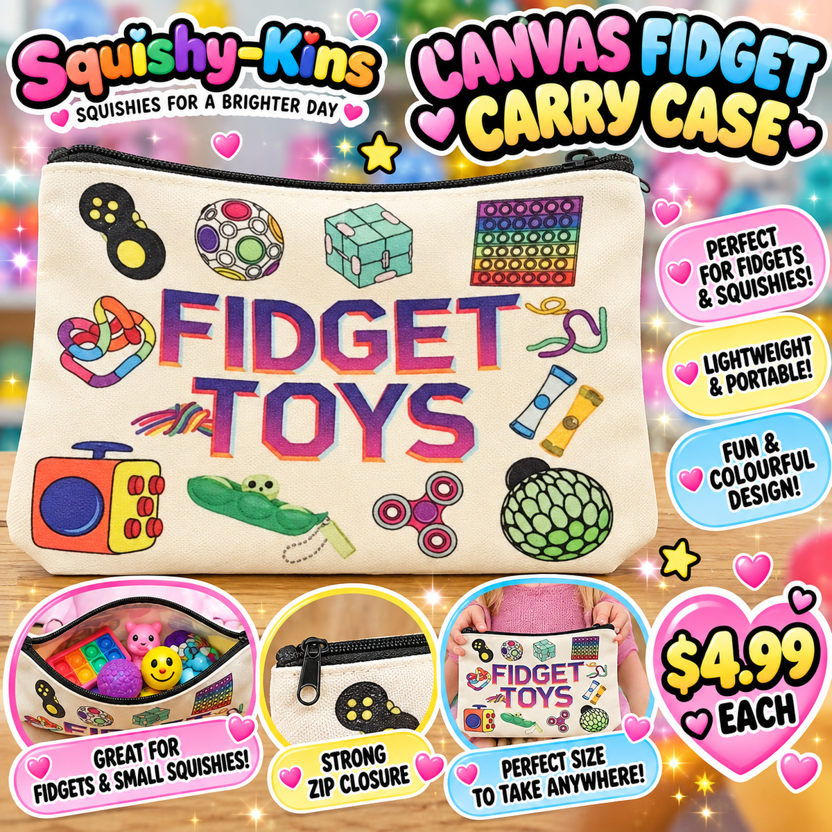 Canvas Fidget Carry Case - Squishy-Kins