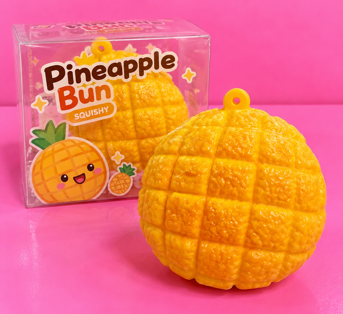 Super Crunchy Pineapple Bun on pink background