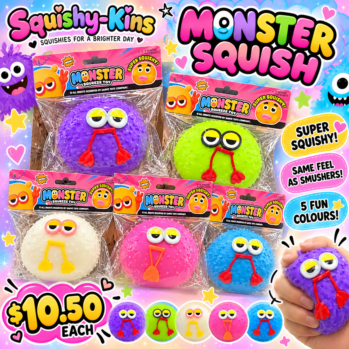Monster Squish assorted colours - Squishy-Kins